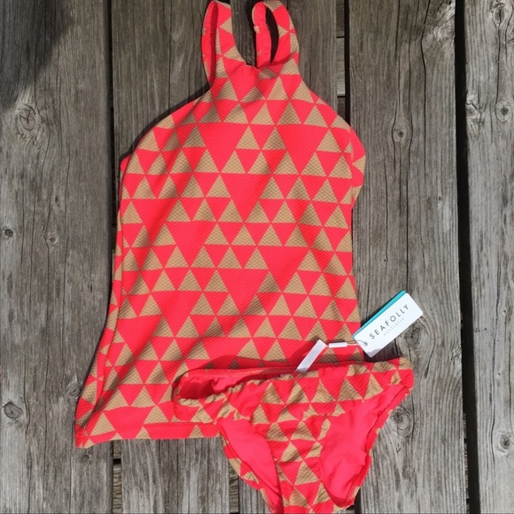 Seafolly Costa Maya Red Hot Hipster Swim Bottom SZ 4! NEW! - Picture 8 of 15